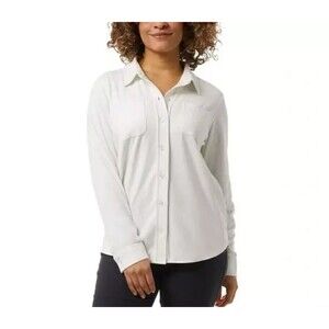 32 Degrees Women's M Soft Fleece Button Up Shirt Relaxed Stretch Cream Ivory